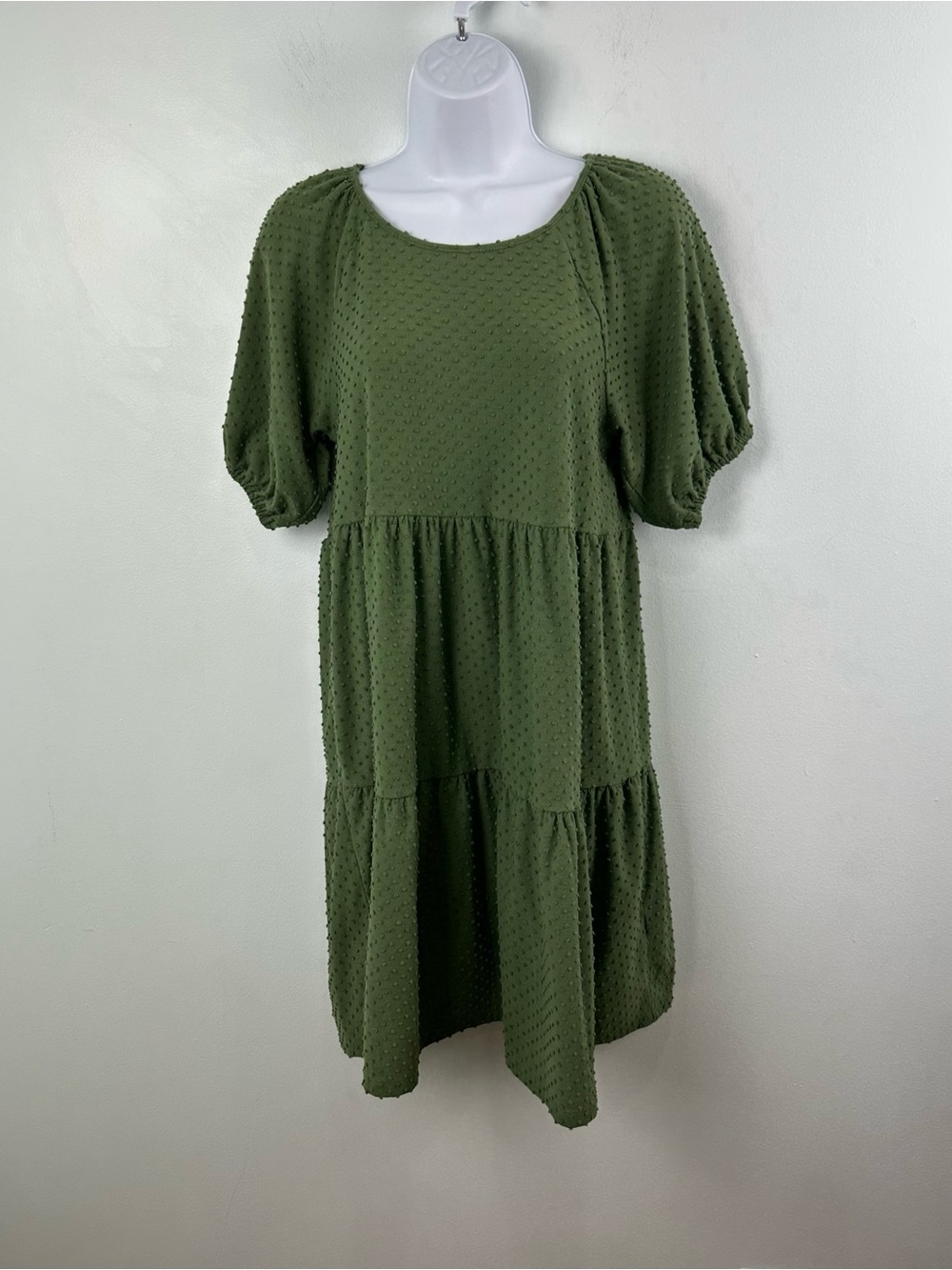 J. Crew Sage Green Swiss Dot Tiered Puff Short Sleeve Dress Small Cottagecore